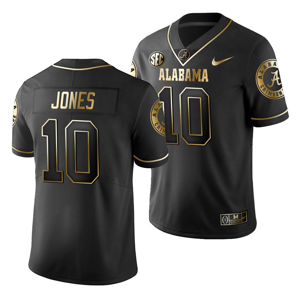 Men's Alabama Crimson Tide Mac Jones #10 Limited Black Golden Edition NCAA College Football Jersey